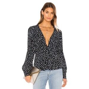 Sanctuary Ella Tie Front Blouse Size Small Blue Party Pop Long Sleeve